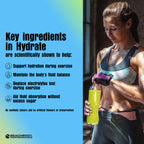 Woman drinking Hydrate, key ingredients